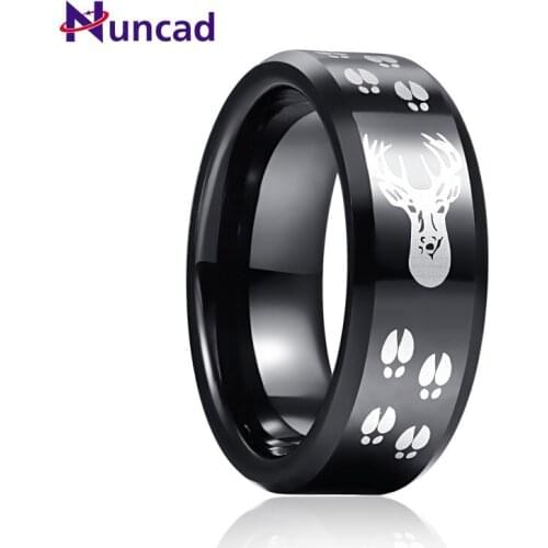 Nuncad 8mm Wedding Rings for Men Comfort Fit Jewelry Black Color Elk Tungsten Carbide Ring Good Quality