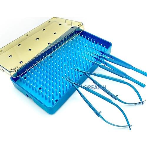 4pcs titanium Ophthalmic instrument set forcep needle holder scissor with Silicone Sterilization tray