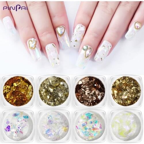 PinPai 12 Color Shiny Glass Paper Nail Art Glitter Manicure Sticker Paillette Sequins Nail Glitter Decorations Accessories Tools