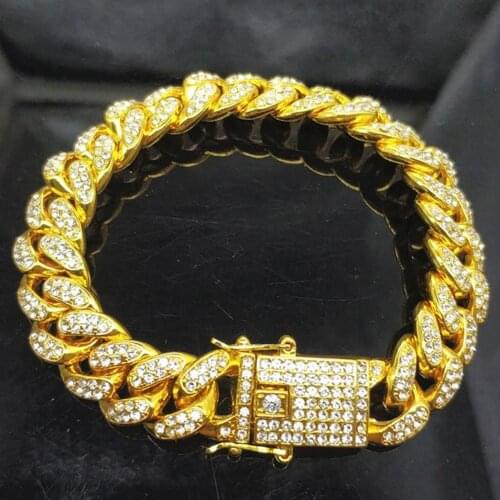 New Fashion Luxury Iced Out Cuban Link Chain Bracelet for Women Men Gold Silver Color Rhinestone Bracelet Jewelry