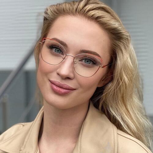 New Women Anti-blue Light Glasses Hollow Cat Eye Alloy Lady Eyeglasses Frame 2021 Anti-glare Glasses UV Corrective Lenses