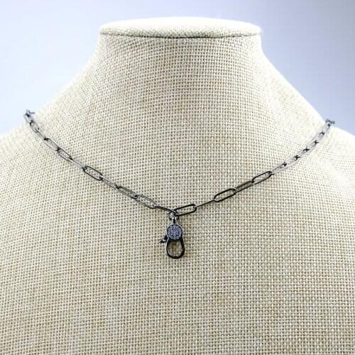 16inch 5pcs/lot New design gunmetal clasp cz necklace,plated clasp component,popular rosary chain necklace cheap wholesale