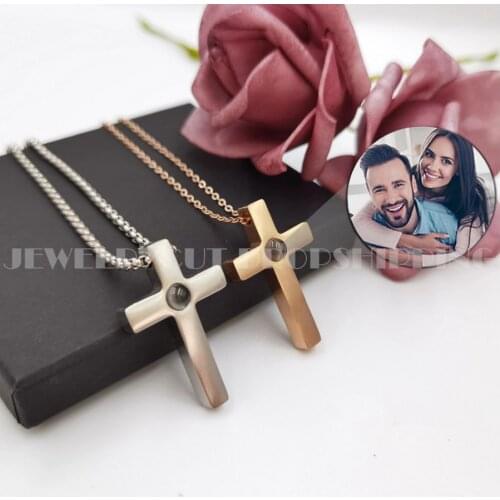 Personalized Photo Projection Necklace - Cross for Couples Lovers Male and Female Birthday Gifts and Valentines Day Gifts