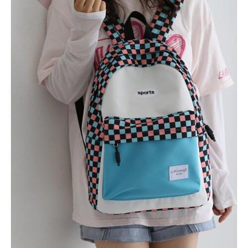 Harajuku Plaid Panelled Backpack Women Summer Waterproof School Backpacks Bag Female 14inch Laptop Travel Bags Ladies Ruckpack