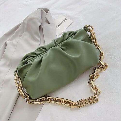 2021 Day Clutch Thick Gold Chains Dumpling Clip Purse Bag Women Cloud Underarm Shoulder Bag Pleated Baguette Pouch Totes Handbag
