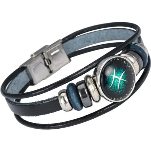 Drop Shipping 12 Zodiac Signs Constellation Charm Bracelet Men Women Fashion Multilayer Weave leather Bracelet & Bangle Birthday