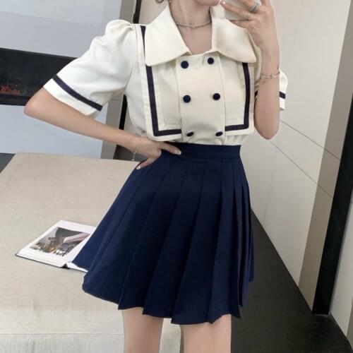 Make firm offers han edition show thin design feeling double-breasted western style shirt show thin fold bust skirt of tall wais