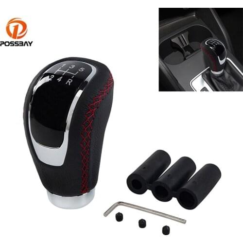 POSSBAY Universal Car 5 Speed Gear Shift Knob Leather Manual Shifter Lever Knob Cover with 3 Adapters Auto Interior Accessories