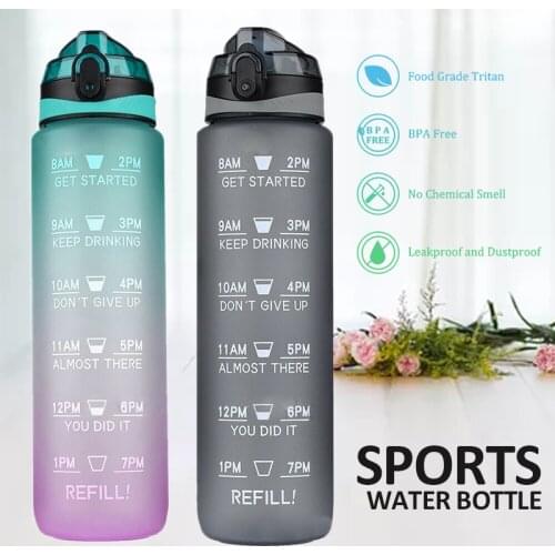 1L Large Capacity Sports Water Bottle Portable Leakproof Sport Bottles BPA Free Motivational Drink Flask With Time Markings