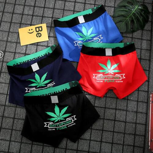 3pcs mens underwear cotton soft plant printing fashion mens panties boxer shorts leaf breathable male underpants new