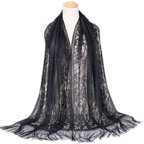 2019 Spring Women Lace Scarf Ladys Headscarf Hollow Triangle Scarf Women Tassel Shawls And Scarves