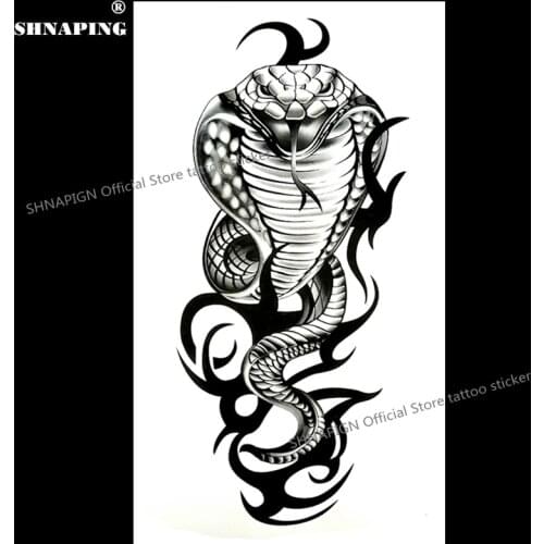 SHNAPIGN Cobra Snake King Temporary Tattoo Body Art Arm Flash Tattoo Stickers 17*10cm Waterproof Fake Henna Painless Sticker