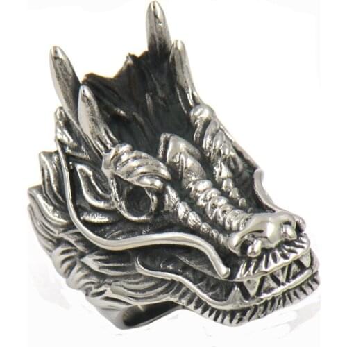 FANSSTEEL Stainless Steel Jewelry Dragon Head Animal Ring FSR12W01