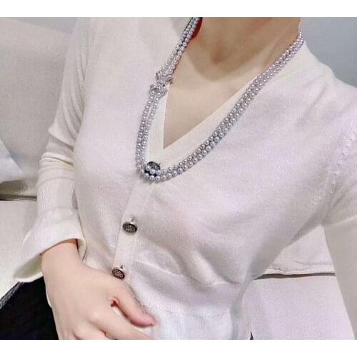 Hand knotted 8mm gray shell pearl necklace sweater chain long 70-80cm fashion jewelry