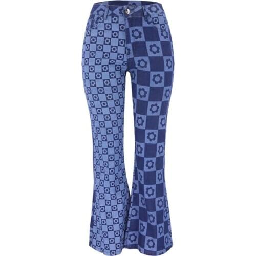 2021 New Two-Color Womens Print Jeans Wide Leg Pants Slim Denim Jean Trousers With a Pattern Trendy Sport Jeans Trending blue