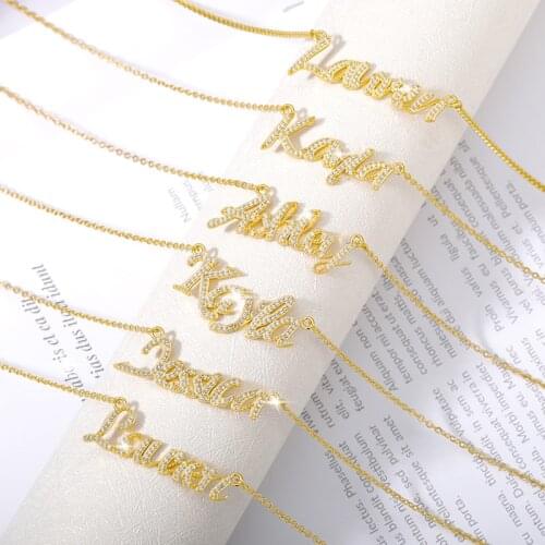 Custom Zircon Name Necklaces For Women Gold Stainless Steel Box Chain & Pin Chains &Cuban Chain Personalized Jewelry Friend Gift