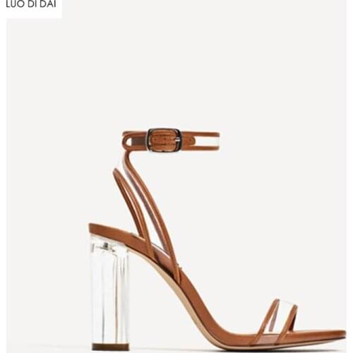 2019 fashion women party shoes open toe PVC high heels buckle shoes clear heel summer gladiator sandals PVC sandals