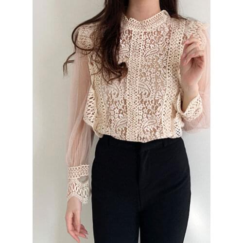 Chic design feeling small gauze shirt joker lace top female