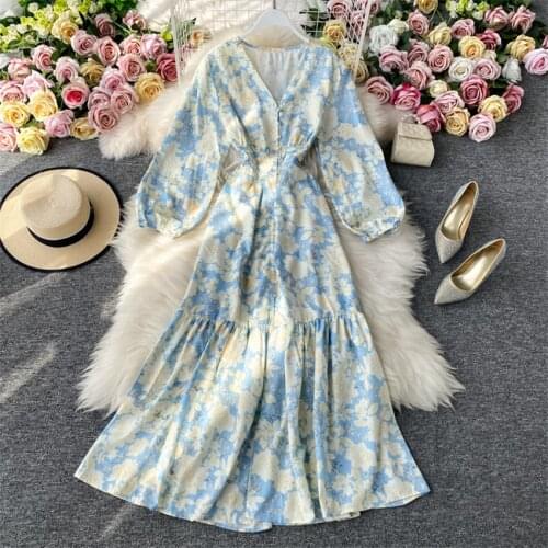 Floral Holiday Beach Maxi Dress Spring Summer Elegant Chiffon Dress Women Long Sleeve Casual Shirt Dresses Vestido De Mujer