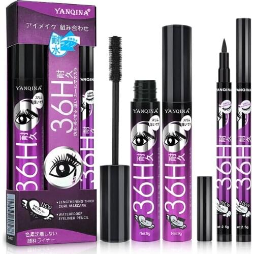 1PC Black 36H Waterproof Eyeliner+1PC Mascara Set Sweat-proof Long-lasting Liquid Eye Liner Pencil Make Up Tool Sets Eyes Makeup