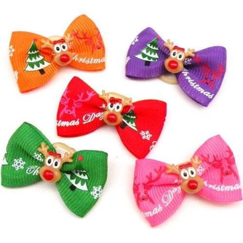 100PC/Lot Cute Moose Dog Accessories Dog Hair Bows Christmas Dog Grooming Bows Rubber Bands Pet Supplies