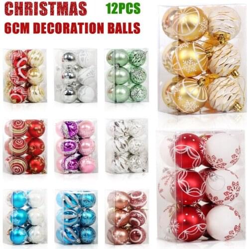 12pcs 2021 Christmas Balls Color 6cm/2.4Inch Tree Decoration Ball Ornaments Hang Shiny Bauble Ball For Home Bar Party Decoration