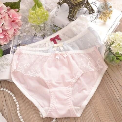 2pcs 2020 New Girls Women Cute Lolita Kawaii Princess Panties Japan Lace Bow Cotton Underwear Sexy Hollow Out Briefs M-XL W859