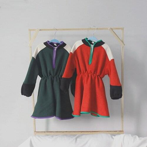 2018 Autumn Winter Korean Kids Girl Sweater Dress Thicken Fleece Cotton Dress Warm Clothings