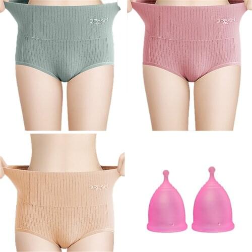 3 PCS Menstrual Panties 2 PCS menstrual cup Set for women