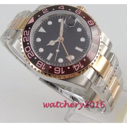 40mm Black sterile dial Ceramic bezel GMT date sapphire glass automatic mens watch