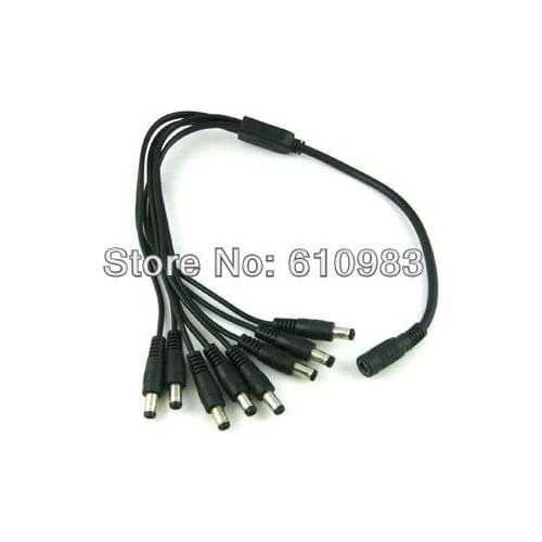 5 pieces/lot) DC male Plug to female power Jack 1 in 8 connectors Splitter Cable for cctv camera