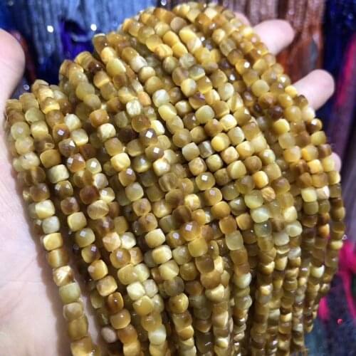 5x5mm Natural Stone Faceted Gold Obsidian Beaded Square Shape Loose Beads For Jewelry Making DIY Necklace Bracelet Accessories