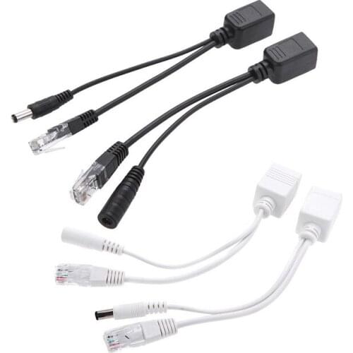60pcs(30 pair) POE Cable white/black colour POE Splitter + POE Injector CCTV Adapter 12V Power Supply Cable CCTV Accessory