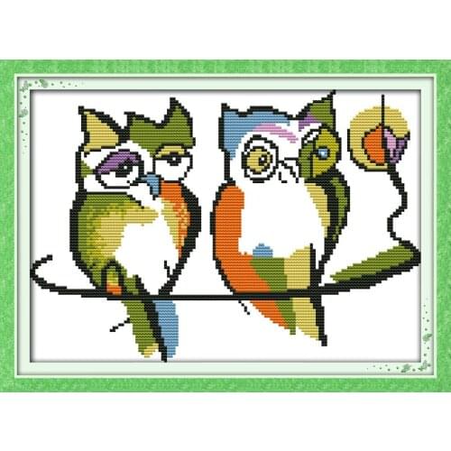 7 colour owl cross stitch kit 14ct 11ct count print canvas stitches embroidery DIY handmade needlework plus