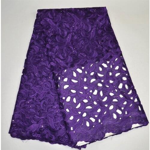 Free shipping (5yards/pc) Hand cut Swiss voile lace fabric purple African cotton lace fabric high quality for party dress CLP82