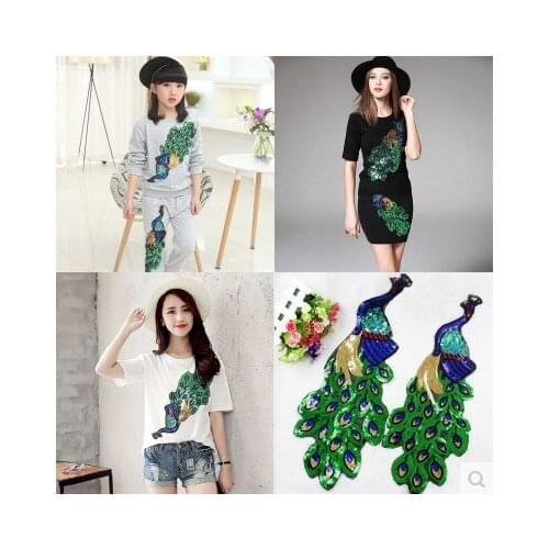Free shipping Fashion Phoenix Peacock decorative sequins large cloth paste patch clothing accessories 2pcs/lot