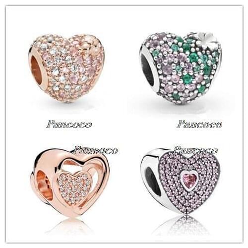 925 Sterling Silver Bead Rose Gleaming Ladybird Heart Charm Beads Fit Pandora Women Bracelet & Necklace Diy Jewelry