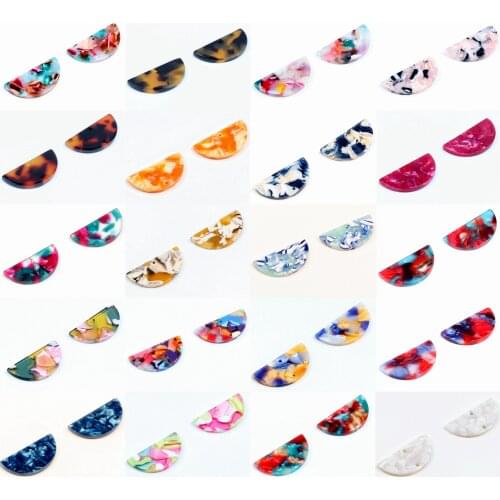 Tortoise Shell Earring Charms,Acetate Acrylic Beads,Half Round Shaped Pendant,Semicircle Connectors 2Hole,Earring Parts-ACE219