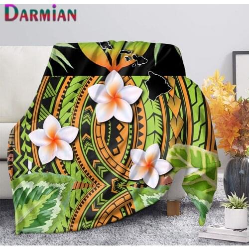DARMIAN Travel Fleece Blanket Polynesian Tribal Frangipani Print Premium Throw Blanket Soft Thin Quilt Fall Winter Shawl Blanket