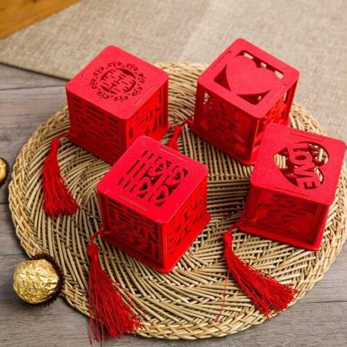 1Pc Wooden Hollow Candy Box Chinese Style Bonbonniere Favor Boxes with Tassel Sweet Box for Party Engagement Wedding Supplies