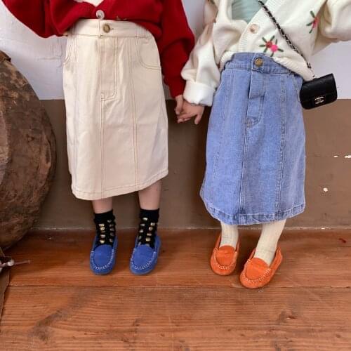Childrens Skirt Autumn 2021 New Girls Solid Color Simple Korean Wash Cotton Casual Skirt Girls Skirts