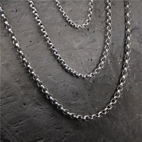Fashion S925 Sterling Silver Long Sweater Chain Men And Women O Shaped Chain 3mm To 4mm Retro Thai Silver Necklace