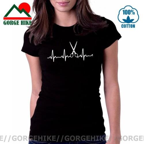 GorgeHike Funny Barber Weapon Scissors Heartbeat T shirt women men Black White Teeshirt Hairdresser T-shirt Barber Brand Clothes