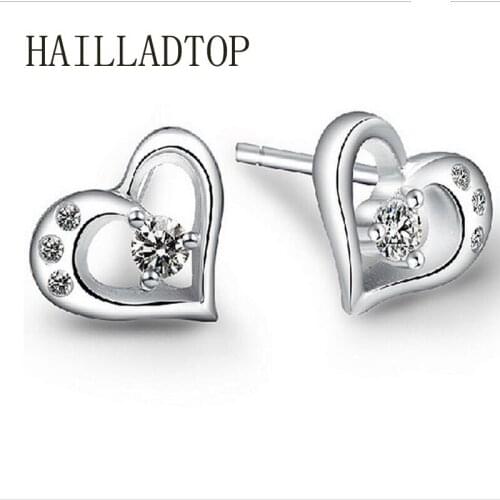 HAILLADTOP Double Heart Sparkling Rhinestone Heart Earrings For Women Love Heart Earrings Jewelry Silver Color Jewelry Wholesale