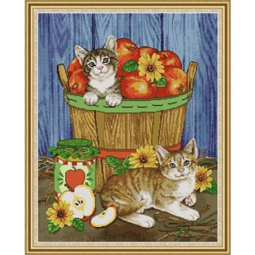 Joy Sunday New Arrival Cats and Fruits DMC Needlework DIY Handmade 11CT 14CT Cross Stitch Set For Embroidery Kit Gift Home Decor