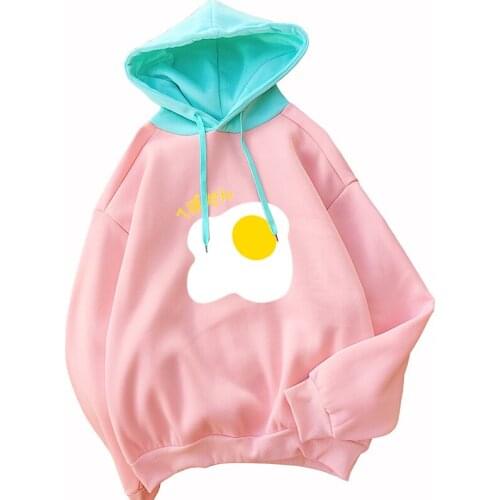 2018 Autumn Moletom Feminino Hoodie Casual Harajuku Kawaii Omelette Long Sleeve Hooded Pullover Women Fleece Splicing Sweatshirt