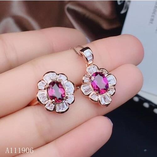 KJJEAXCMY Fine Jewelry 925 sterling silver inlaid natural magnesium aluminum garnet gemstone female pendant necklace ring set su