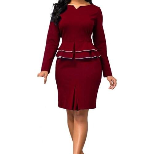Formal Women Dress Sets Bodycon Skirt Two Piece Suits Ruffle Slim Solid Color Pencil Skirts Business Outfits Suit Office