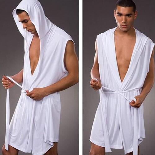 Hot Men Sexy Sleeveless Sleepwear Robe Comfortable Soft Dreathable Hooded Sleep Bathrobe Fashion Pajamas Pyjamas Home Lounge
