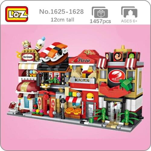 LOZ City Street Pizzeria Sushi Food Ice Cream Cold Drink Shop Hot Pot Restaurant 3D Model DIY Mini Blocks Building Toy no Box